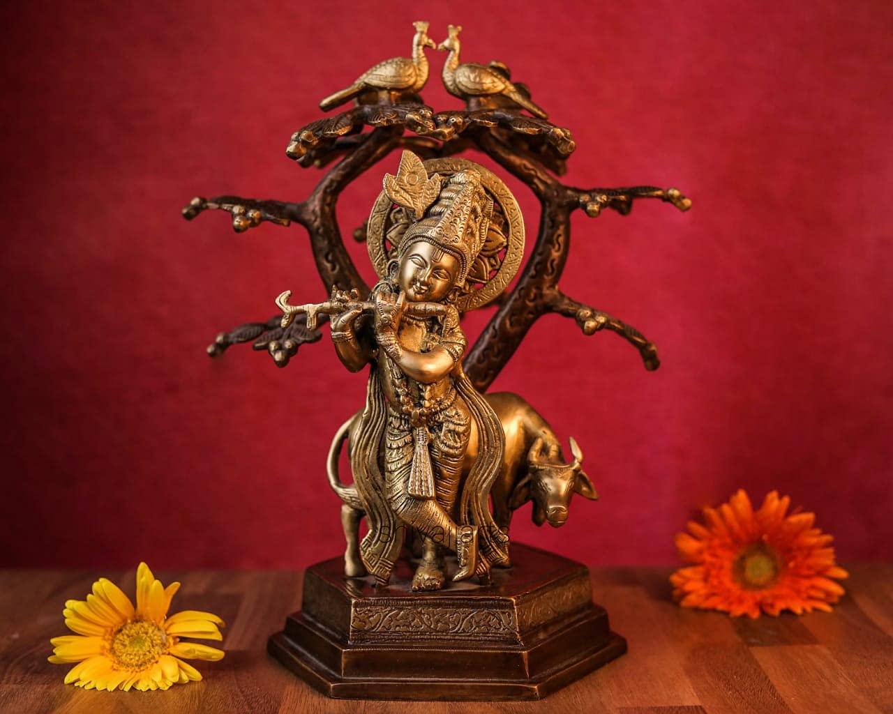 Buy SHIVAJI ARTS Cow Krishna Statue 13" Inch brass Tree Krishna idol