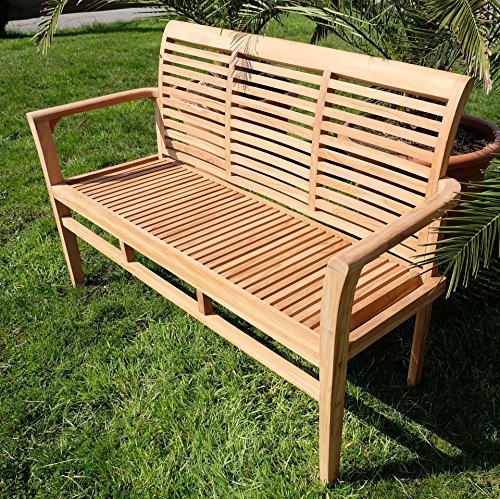 TEAK Design Gartenbank 150cm Parkbank Sitzbank 3-Sitzer Bank Gartenmöbel Holz sehr robust Modell: ALPEN von AS-S - 8