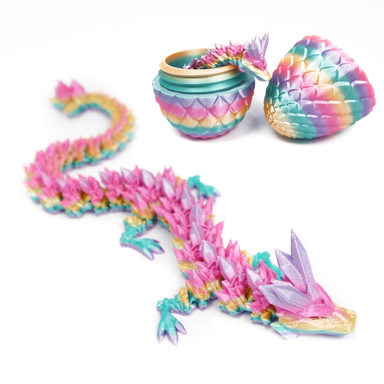 DUOCIYUAN 3D Printed Dragon in Egg, Full Articulated Crystal Dragon with Egg 3D Printed Fidget Toy Gifts for Kids and Adults for Christmas, Easter, Birthdays, Fun Desk Dcor (Pink)
