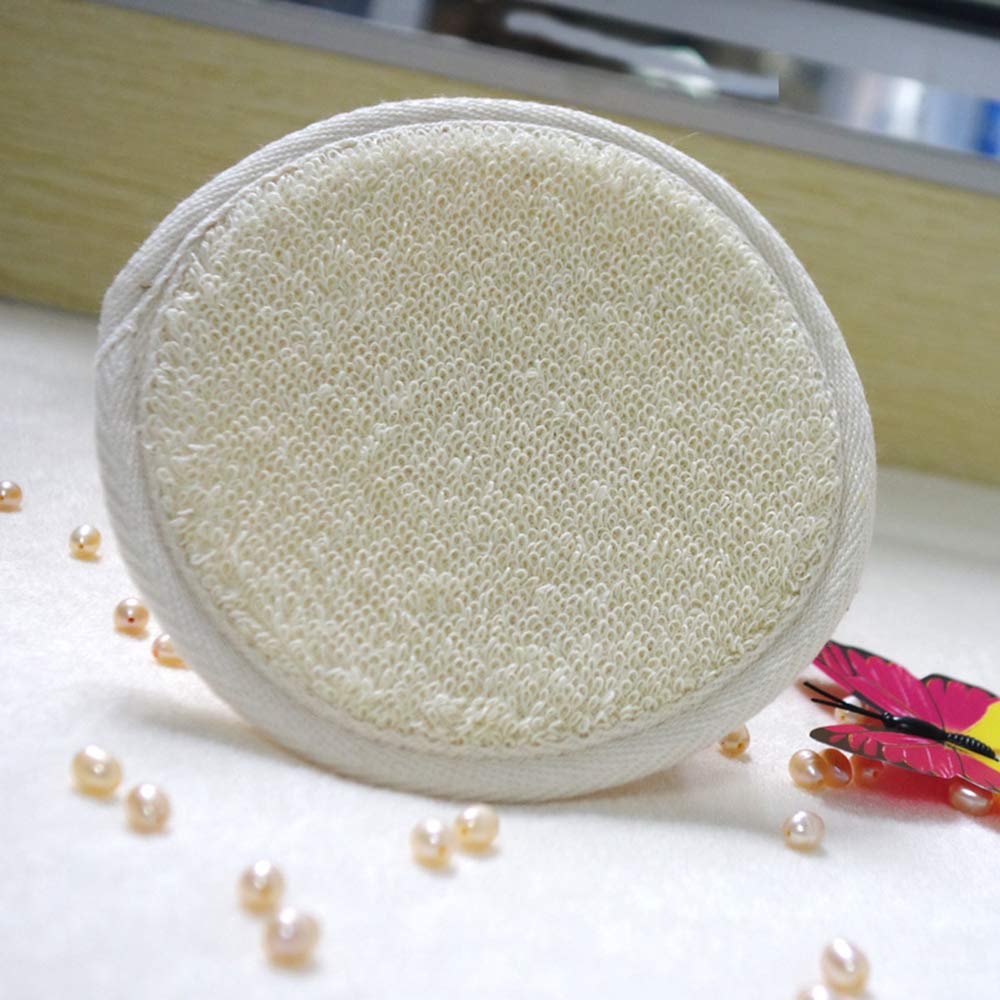 UKD PULABO Simple and Sophisticated Design2pcs Natural Round Loofah Bath Body Sponge Scrubber Face Pore Exfoliator Pad