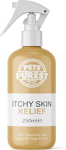 Pets Purest Cat & Dog Itchy Skin Relief Spray - 100% Natural Anti Itch, Scratch, Skin Irritation, Sore, Insect Bite & Allergy Treatment for Dogs & Cats - 250ml