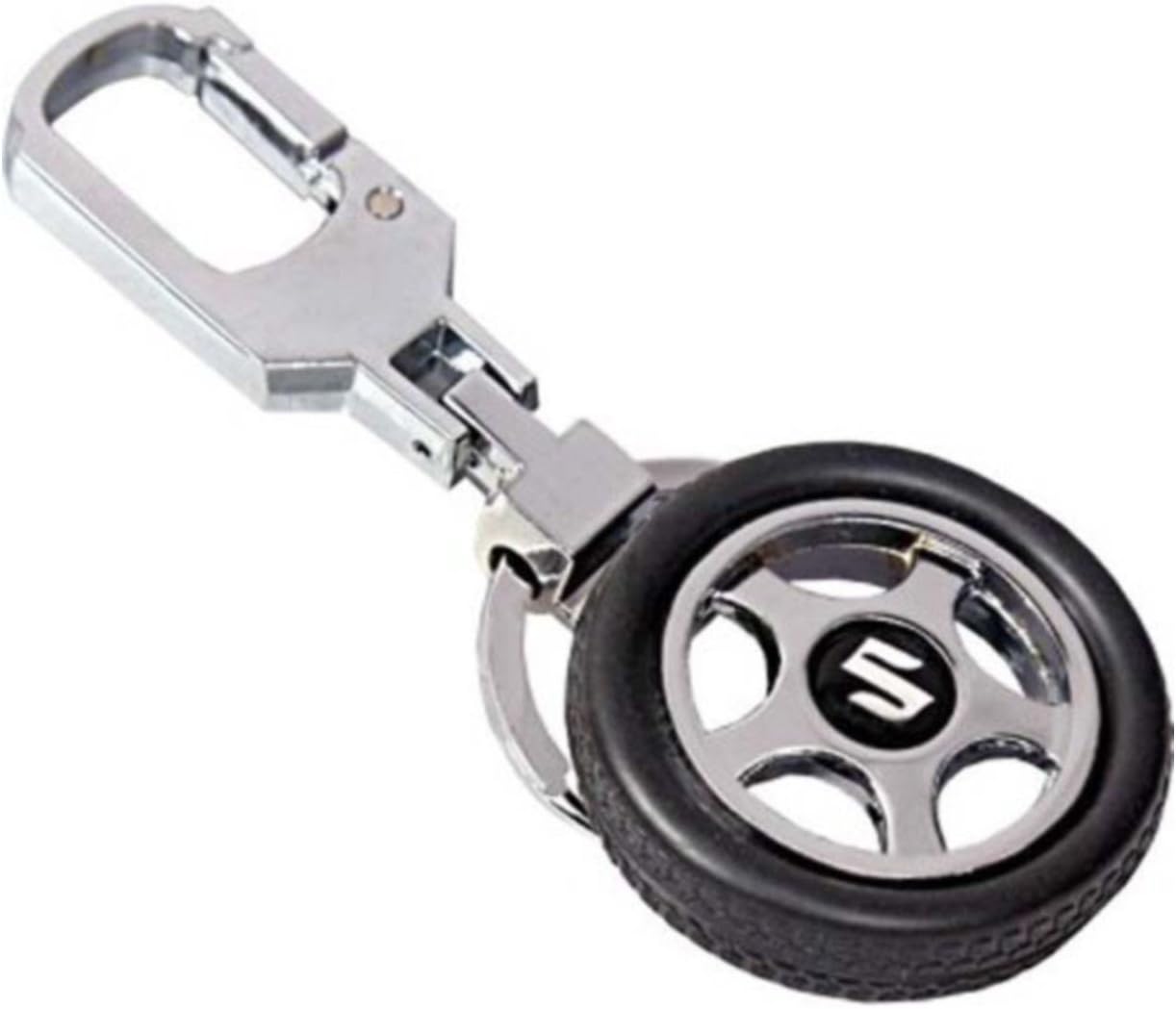 Spinning Tyre Rotary Wheel Locking Metal Keychain/Keyring/Key Ring/Key Chain Maruti Suzuki, Black