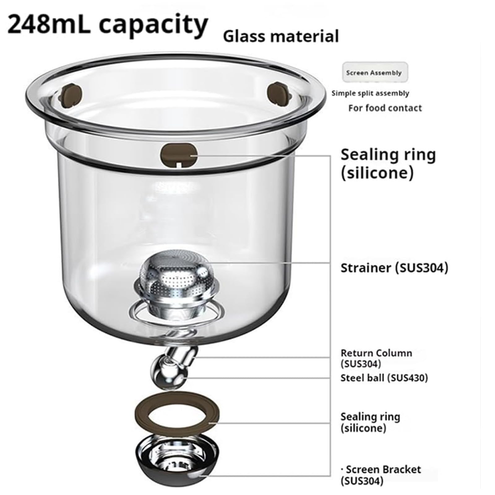 Enchanti Glass Tea Pot with Strainer and Infuser 720ml Wooden Handle