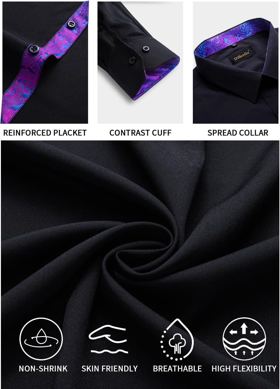 DiBanGu Mens Stretch Dress Shirt Long Sleeve Button Down Shirt Cotton Business Casual Shirts with Inner Contrast Wedding Prom - Image 5