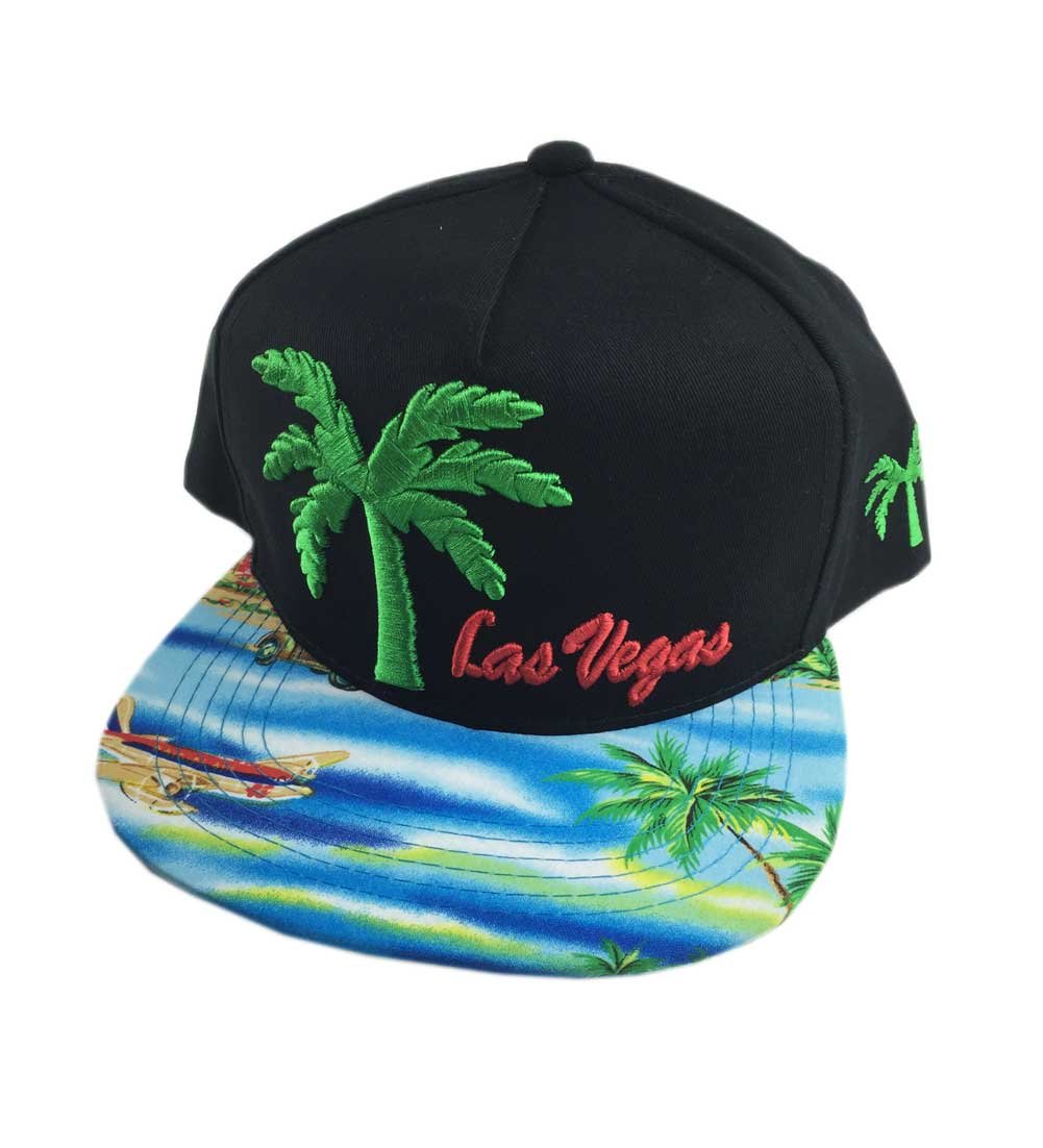 Aesthetinc3D Embroidery Las Vegas LV Palm Tree Beach Print Flat Bill Cap Hat Sun Visor Protection Sport Travel