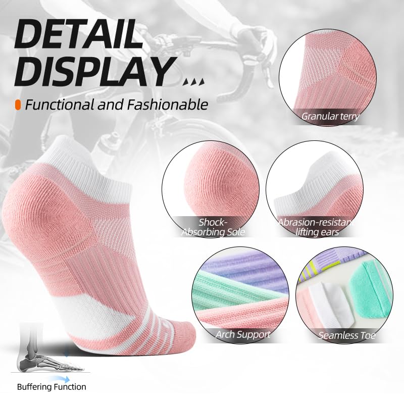 Womens compression pink ankle socks,Runing gym casual socks with arch support,3 pairs,low cut sock for women4