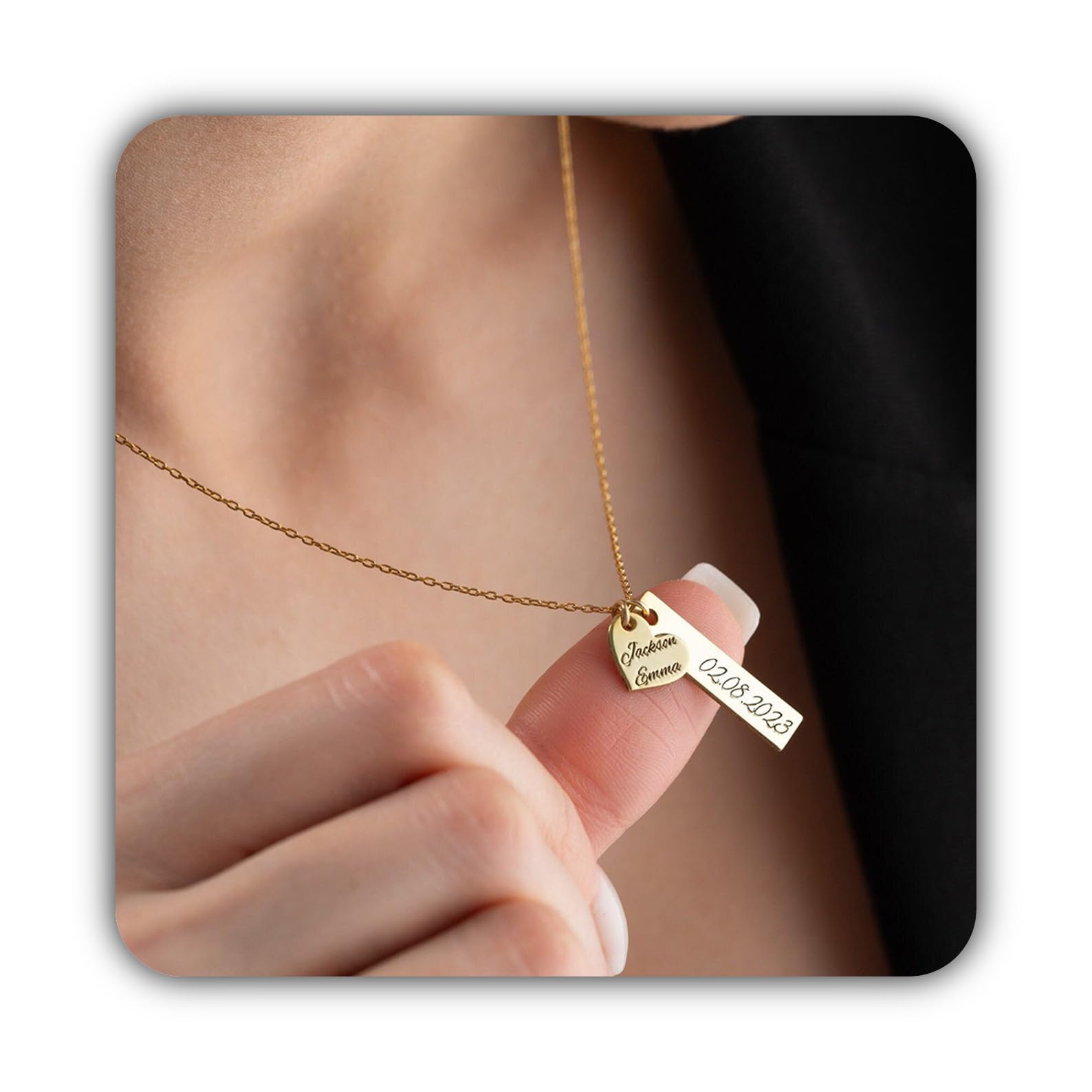 Delicado corazón y barra collar personalizado con nombre para mujeres para mamá Día de la Madre Navidad aniversario cumpleaños