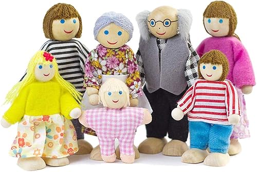 Miniatura 4 de Yeooyoor Casa de muñecas de madera - Personajes de disfraces familiares: abuelo, abuela, mamá, papá, niños, bebé (7 personajes)