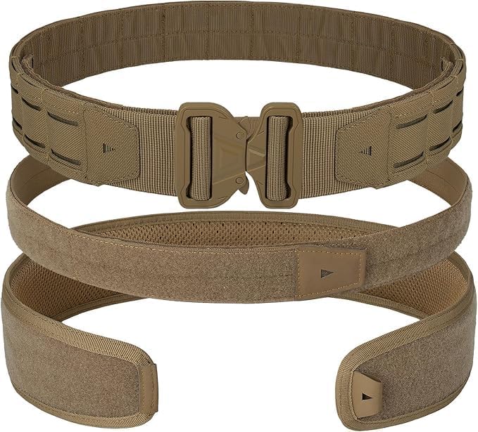 CrogaGear Tactical Battle Men's EDC Duty Belt with Inner & Anti-slip Belt (Tan, Large)