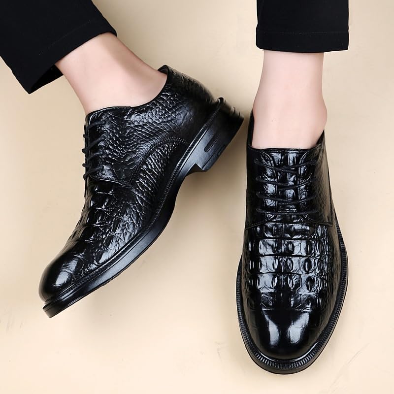 Men's Oxford Dress Shoes Lace-up Pointed Toe Genuine Leather Fashion Shoes with Crocodile Prints for Wedding, Party, and Formal Occasions3