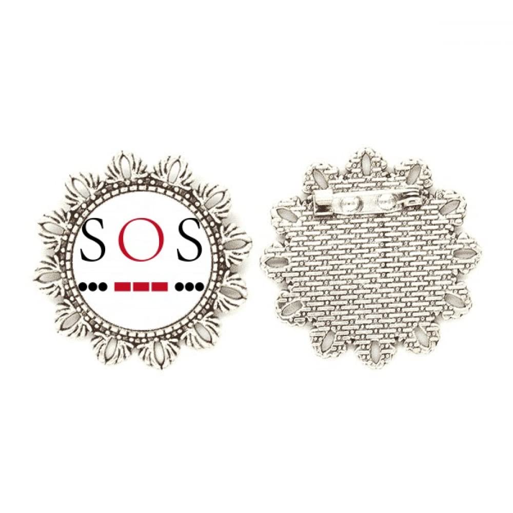 Morse Code Rescue Point Line Expression Silver Flower Brooch Hook Pin Breastpin