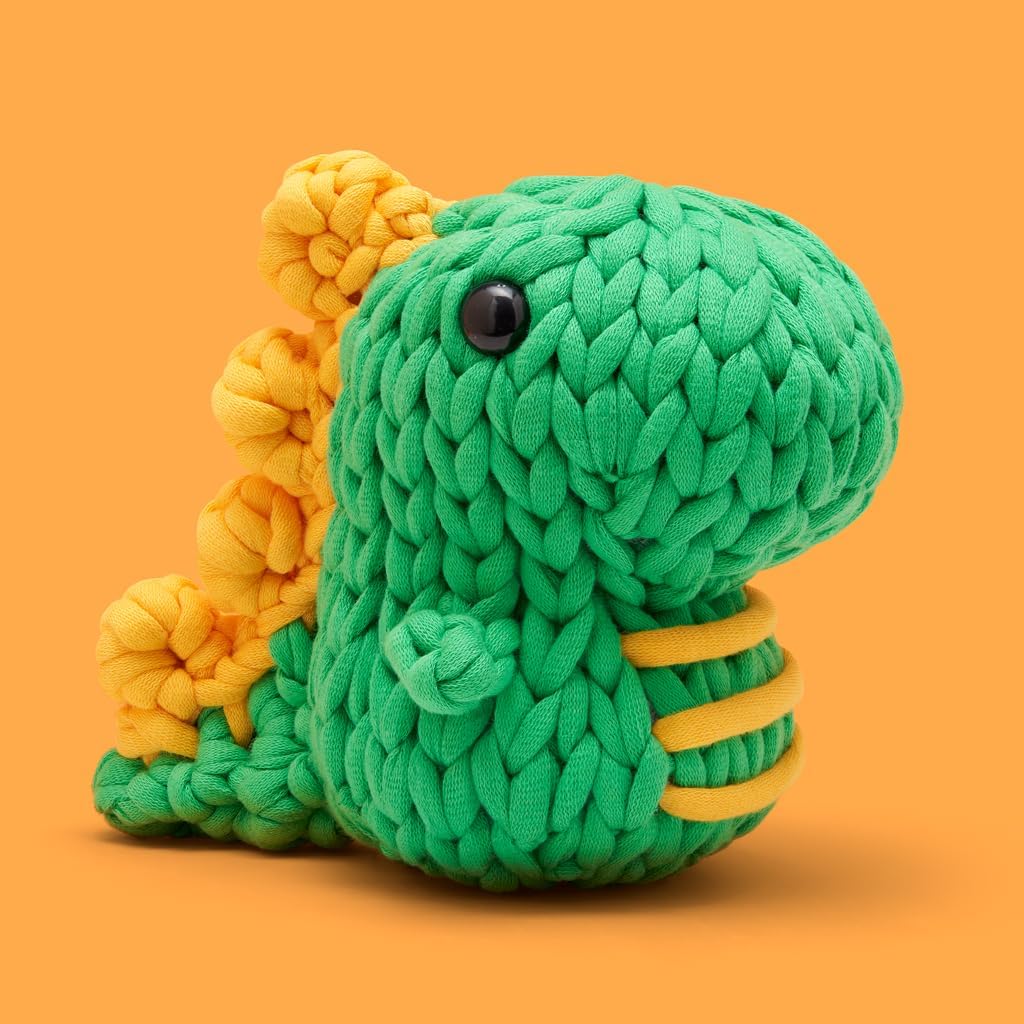 The Woobles Crochet Kit for Beginners with Easy Peasy Loopable Yarn, As Seen on Shark Tank - Easy Arts and Crafts Knitting & Crochet Animals Kit with Step-by-Step Video Tutorials (Fred the Dino)