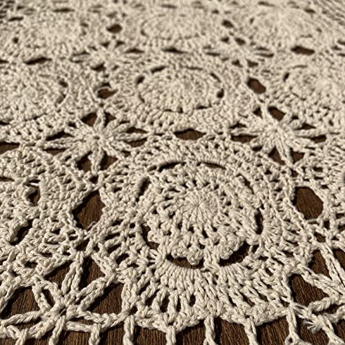 Hsvanyr Toalha de mesa retangular de algodão feita à mão para mesa de crochê com renda e toalhas cen