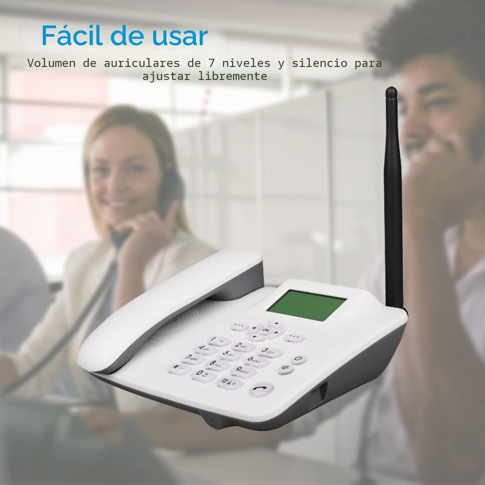 Teléfono inalámbrico Fijo Teléfono de Escritorio 4G Soporte gsm 850/900/1800/1900 MHz Tarjeta SIM Teléfono inalámbrico con Antena Radio Reloj Despertador Función SMS para la casa Centro de