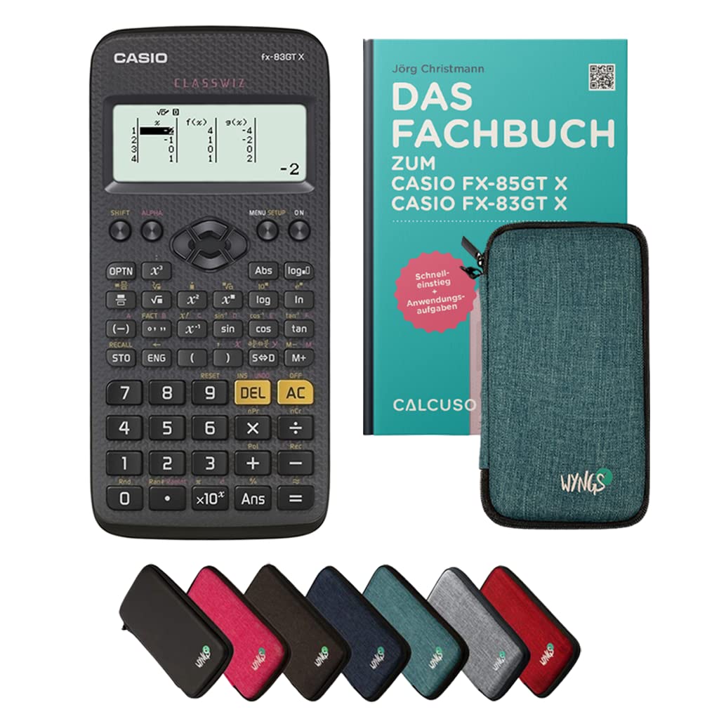 Casio fx-83GT X Incl. Funda Protectora Turquesa y Libro especializado (64 páginas, DIN A5) – Calculadora científica – Smart Set (Alemán)