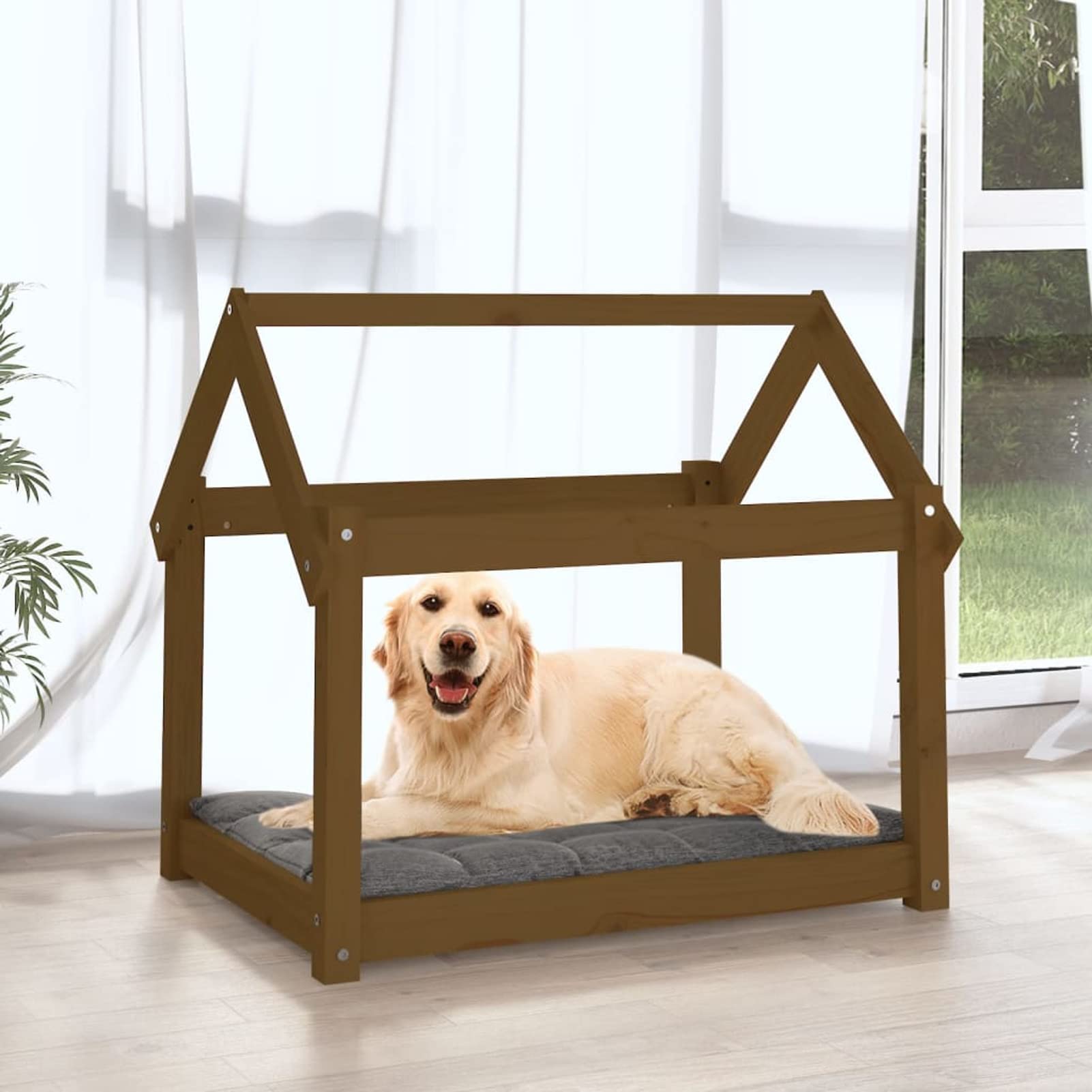 Homgoday Bursztynowe legowisko dla psa 81 x 60 x 70 cm z litego drewna sosnowego, wystrój klatki dla psa klatka dla psa wewnętrzna Kennel dla psów klatki dla psów na zewnątrz ogrodzenie dla psa
