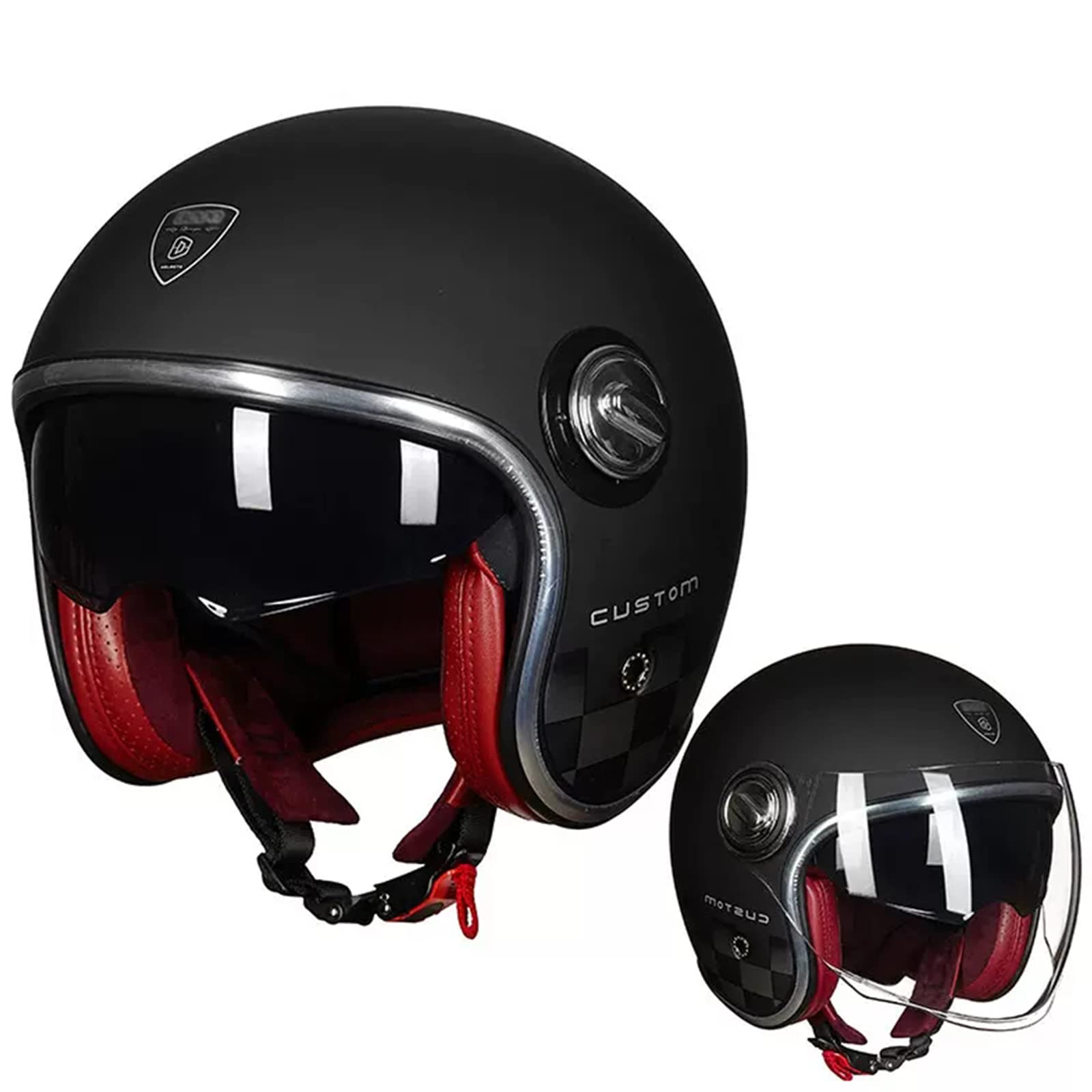Casco de Moto de Cara Abierta Vintage 3/4 con Visera Doble Aprobado por Dot/ECE Cascos de Media Cara de Motocicleta Retro Adultos Cruiser Moped Scooter Cascos de Bicicleta