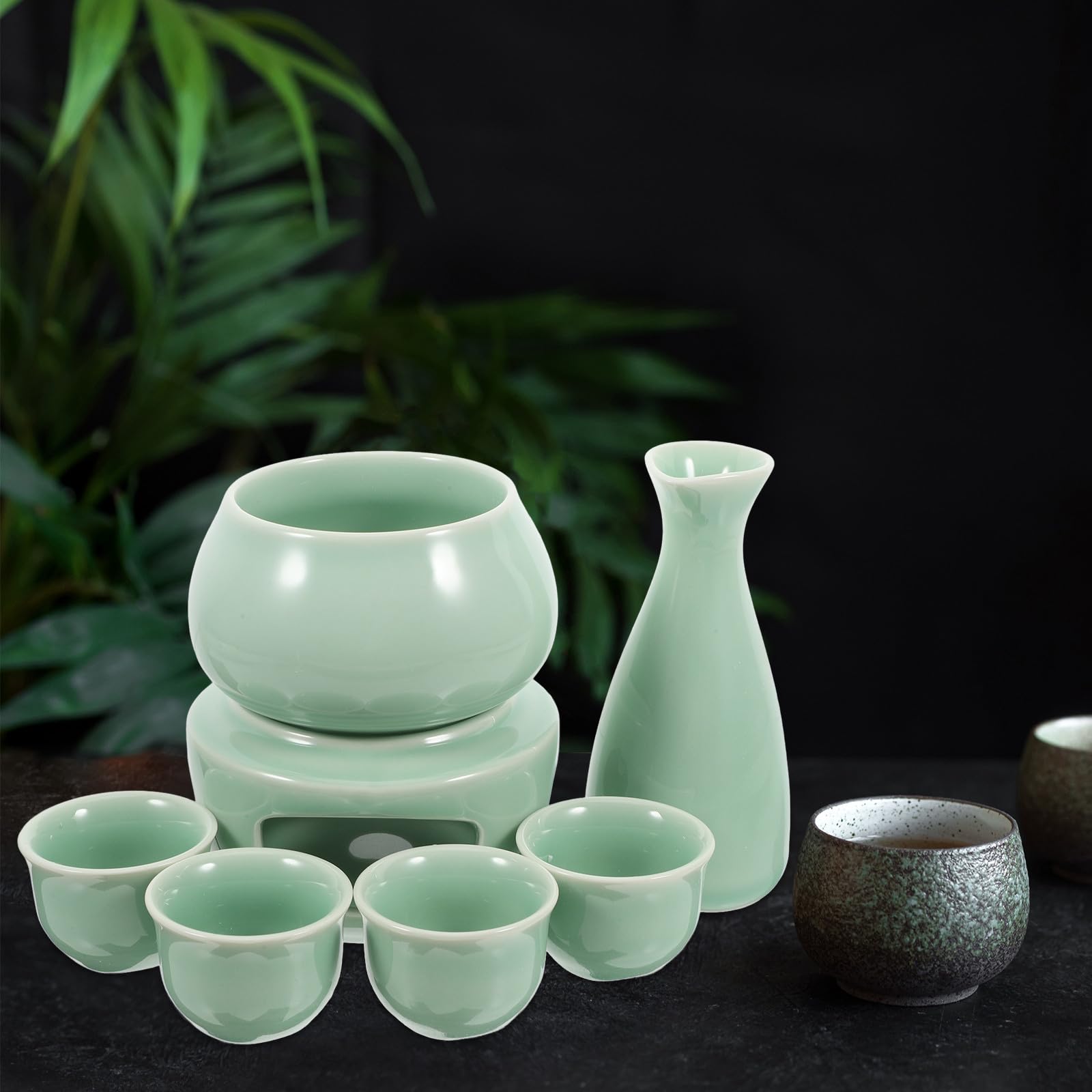 Abaodam Servizio da Sakè in Ceramica Vintage, 300ml, Verde Chiaro