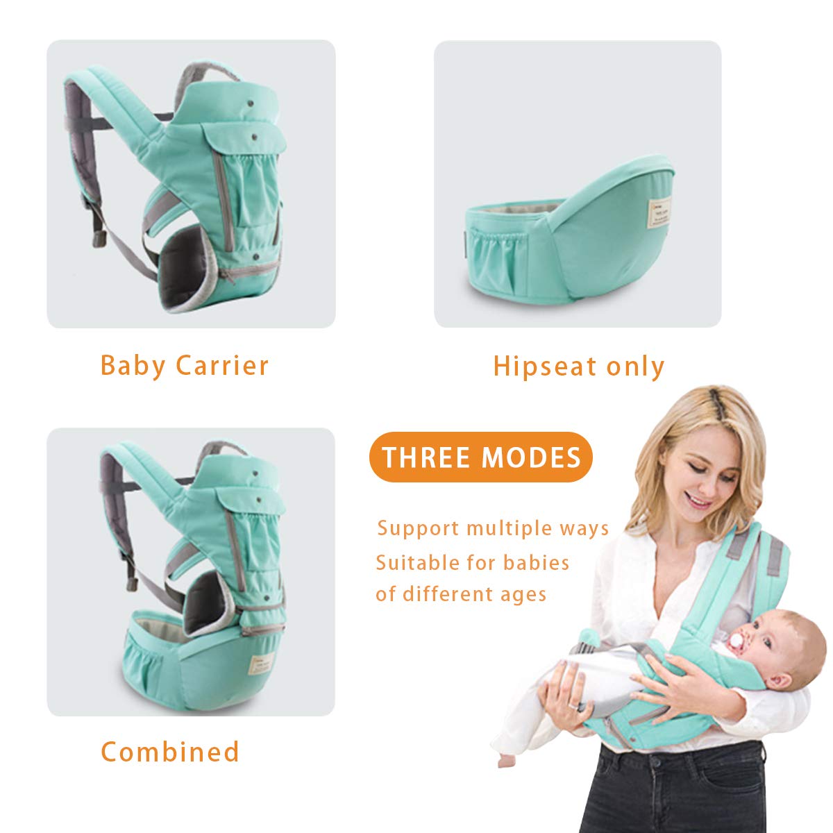 SONARIN 3 in 1 Multifunktion Hipseat Baby Carrier, Babytrage, Vorder und Rückseite,100% Baumwolle,Ergonomisch,Freie Größe(Rot)