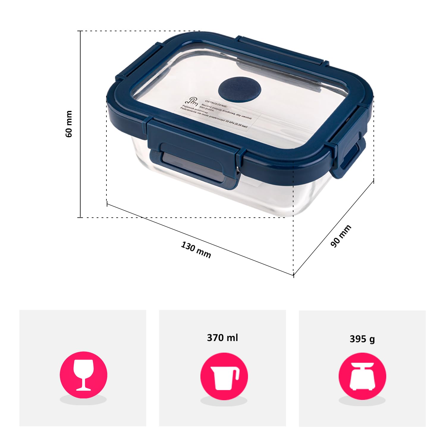 Set di contenitori per sottovuoto (370, 640, 1000, 1500 ml) – contenitori rettangolari in vetro per alimenti – Adatto per congelamento, forno, microonde, lavastoviglie
