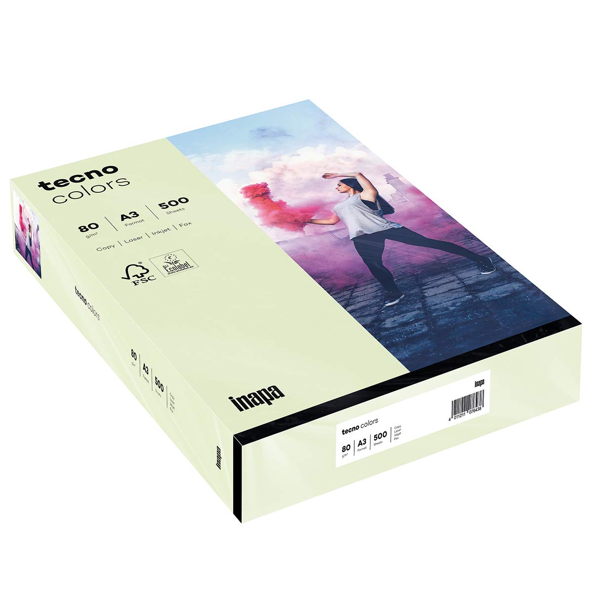 inapa farbiges Druckerpapier, buntes Papier tecno Colors: 80 g/m², A3, 500 Blatt, hellgrün