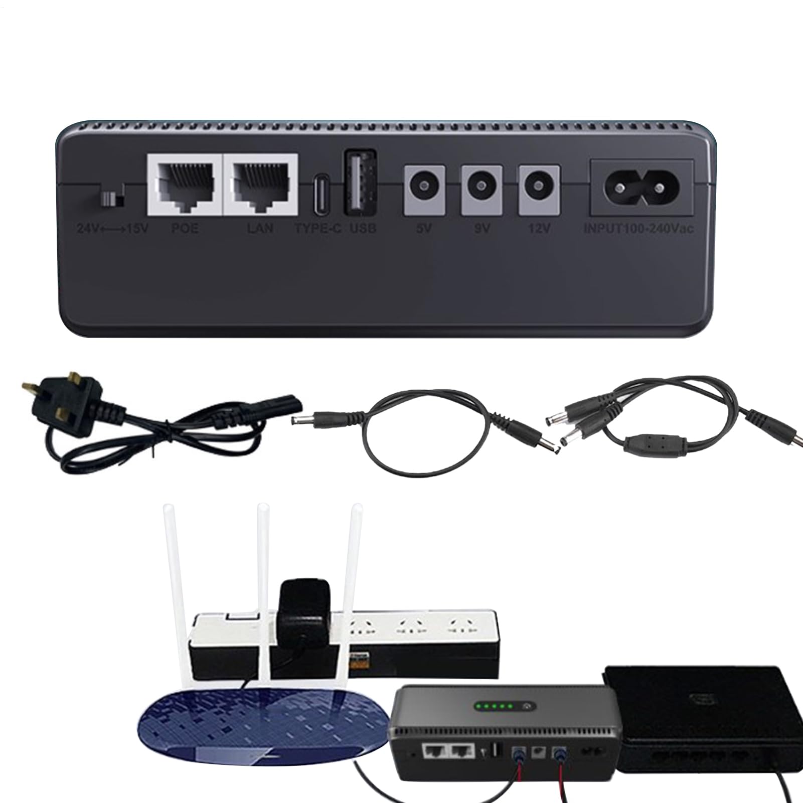 Alimentazione Di Soccorso Per Router 10400 mAh ricaricabile ininterrottamente | Alimentazione a batteria esterna ininterrotta compatta Router WiFi, Telecamera Di Sicurezza, Monitor, Babyphone, Serr