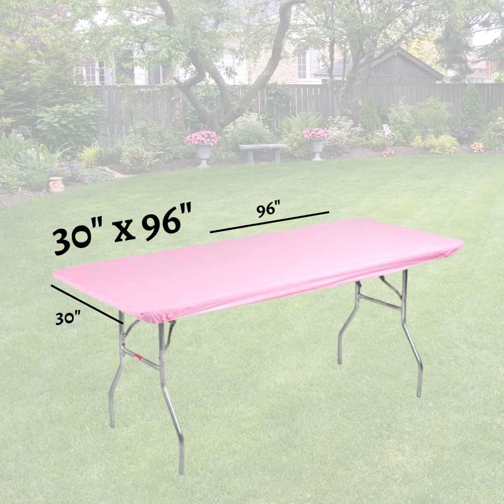 Kwik-Covers 10 Pack of Rectangular Plastic Table Covers - 6' Foot or 8' Foot Options - Indoor or Outdoor Fitted Table Covers (Table NOT Included) (Pink, 30" x 96" (8' ft)) image 5
