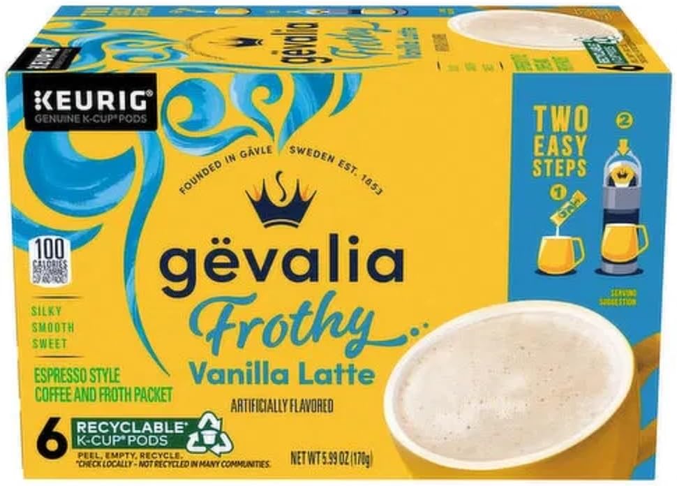 Gevalia Vanilla Latte K-Cup Packs and Froth Packets, 6 Count