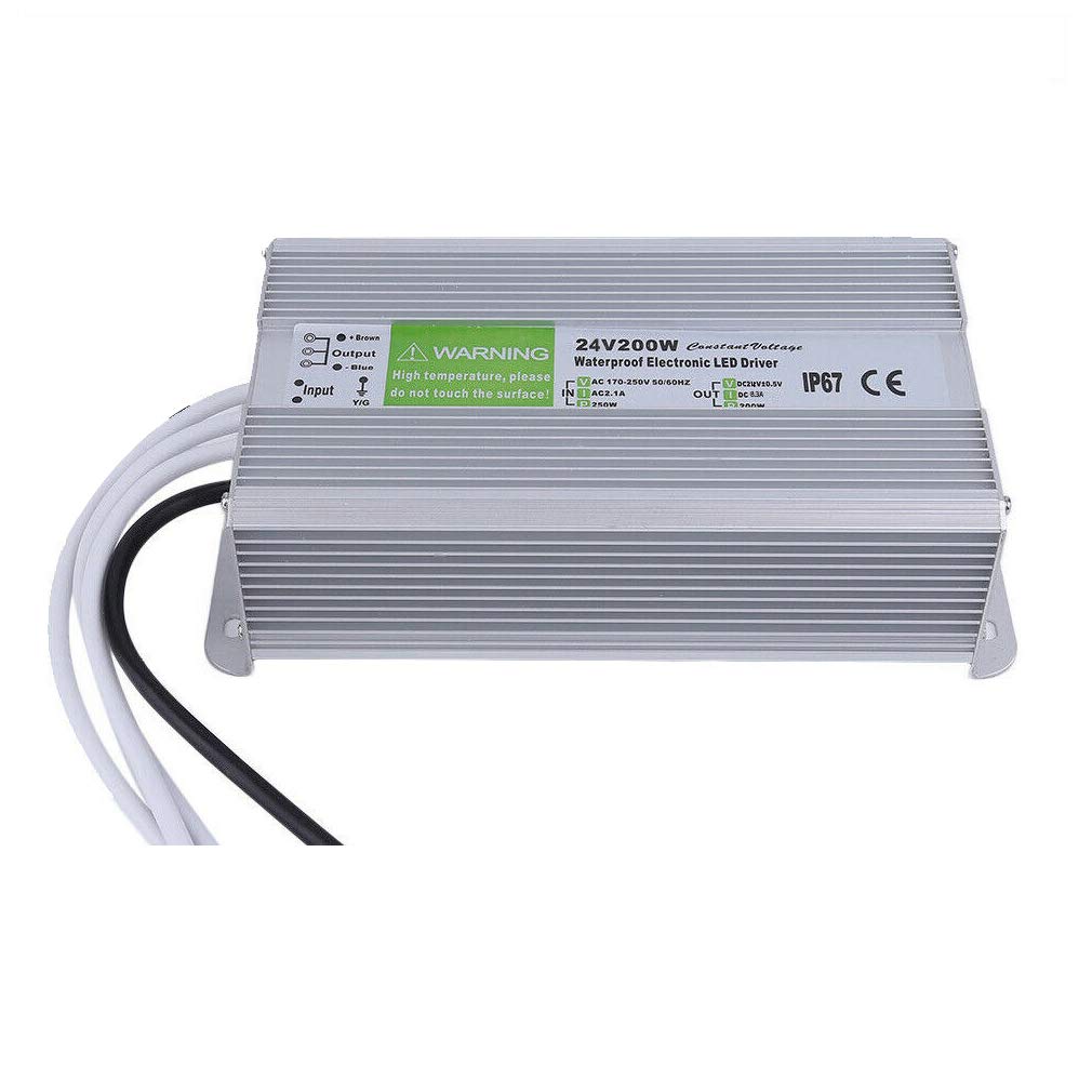 LED Power Supply, 24V 200W IP67 Waterproof Outdoor Driver, AC 170-250V to DC 24V 8.3A Low Voltage Transformer for LED Light, Computer Project, Outdoor Use