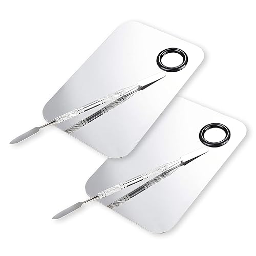 ALIOBC Upgrad - Paleta de mezcla de maquillaje, paleta de base de metal de acero inoxidable con espátula, herramienta de artista para mezclar bases