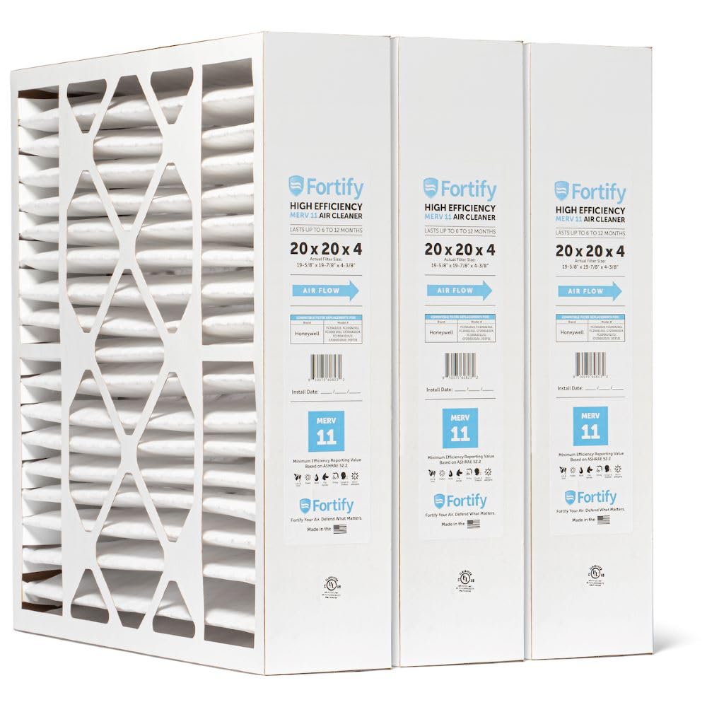 Fortify 20x20x4 MERV 11 Furnace Air Filter Fits Honeywell. 3-Pack