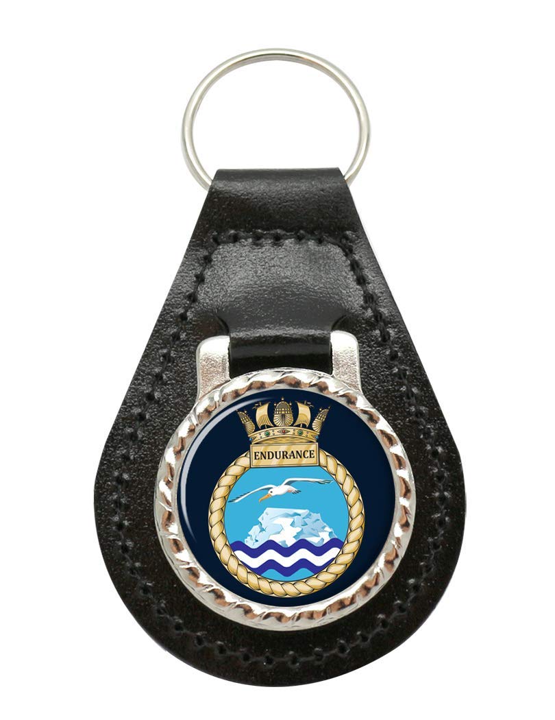 Giftshop Uk Unisex Black Leather And Silver Metal Hms Endurance, Royal Navy Leather Key Fob