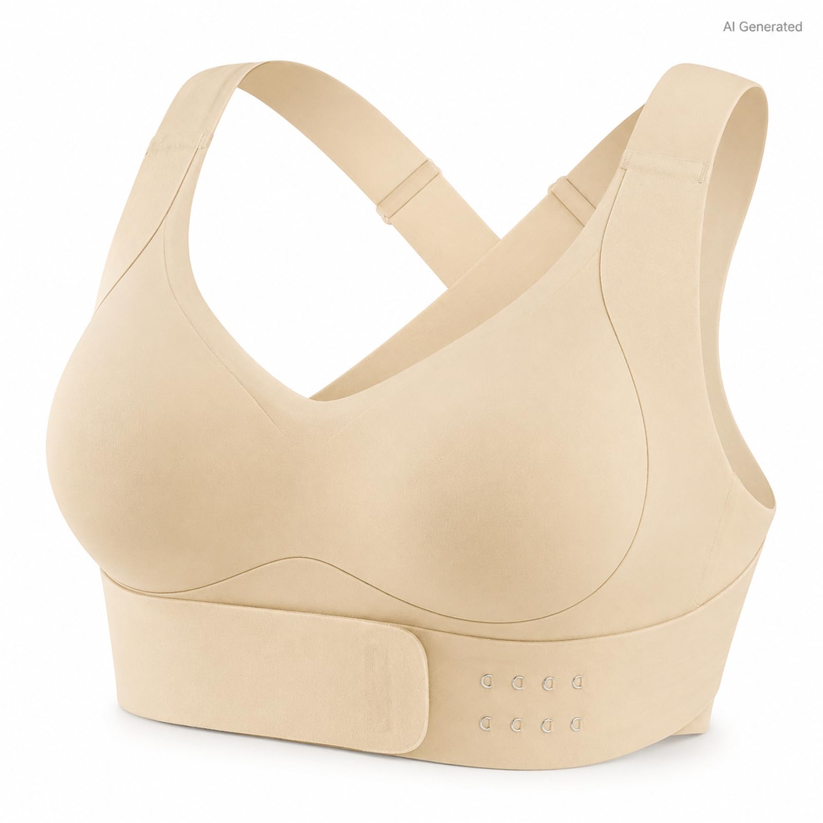 Reggiseno senza ferretto da donna con chiusura frontale incrociata | Spallacci larghi, coppe sagomate, fascia con gancio regolabile, nero avorio e beige, uso quotidiano, yoga, passeggiate