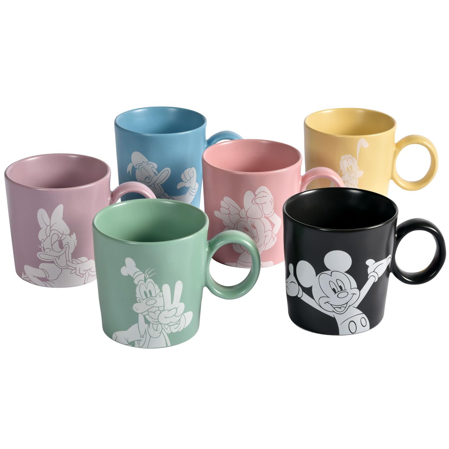 Micky & Freunde Kaffeetasse Disney, 6er-Set, 320 ml, Steinzeug, Spülmaschinenfest, Seidenmatte Glasur, inkl. Geschenkbox, Mehrere Farben