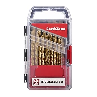 CRAFTZONE 29PC Titanium Nitride Coated High Speed Steel Metal Drill BIT Set, 135 degree Split Point, 1/16