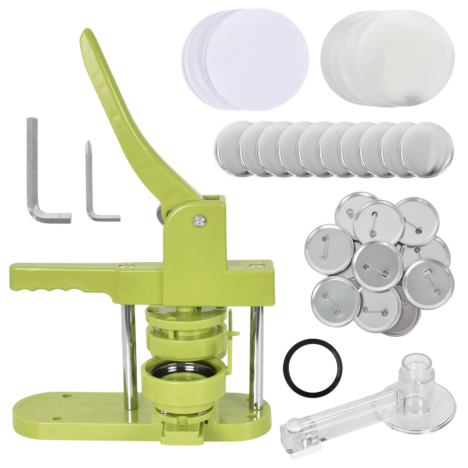 58mm Präzise Button Maker Maschine, Starker Spaß Buttonmaschine inkl. 100 Buttonmaterial-Sets, Badge Making Kit Einfache Bedienung, DIY Button Press Machine Ideal für Bastler & Kleinunternehmer