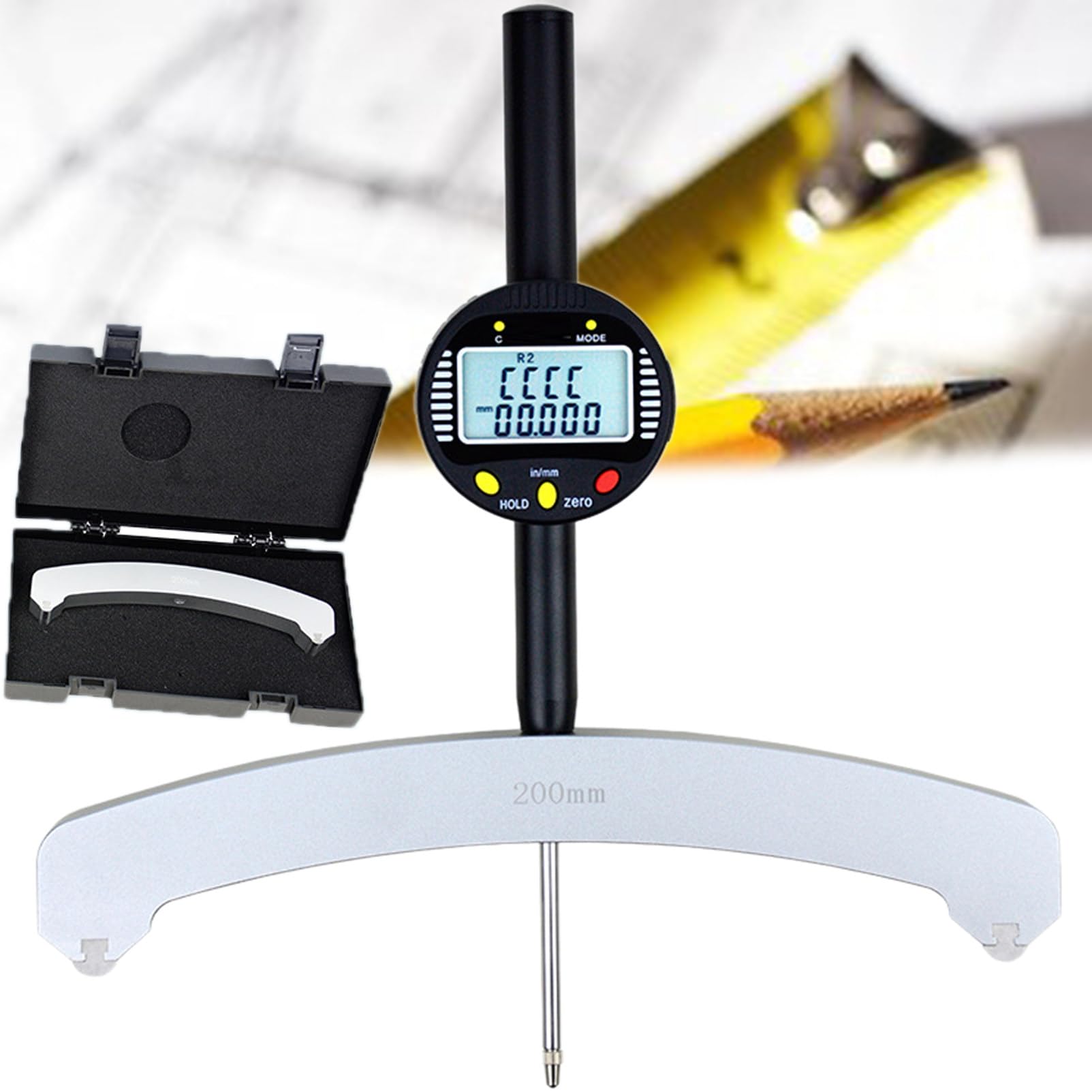 Medidor de radio digital de alta precisión, herramienta de medición electrónica con mandíbula de 200 mm para medición de radio de 450-2500 mm, herramienta de medición de precisión
