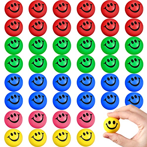 48 Pieces 1.2 Inch Smile Funny Face Stress Balls Mini Foam Smile Ball Smile Face Toys Mini Stress Relief Star Smile Balls for School Carnival Reward, Student Prizes, Party Bag Fillers (Mixed Colors)
