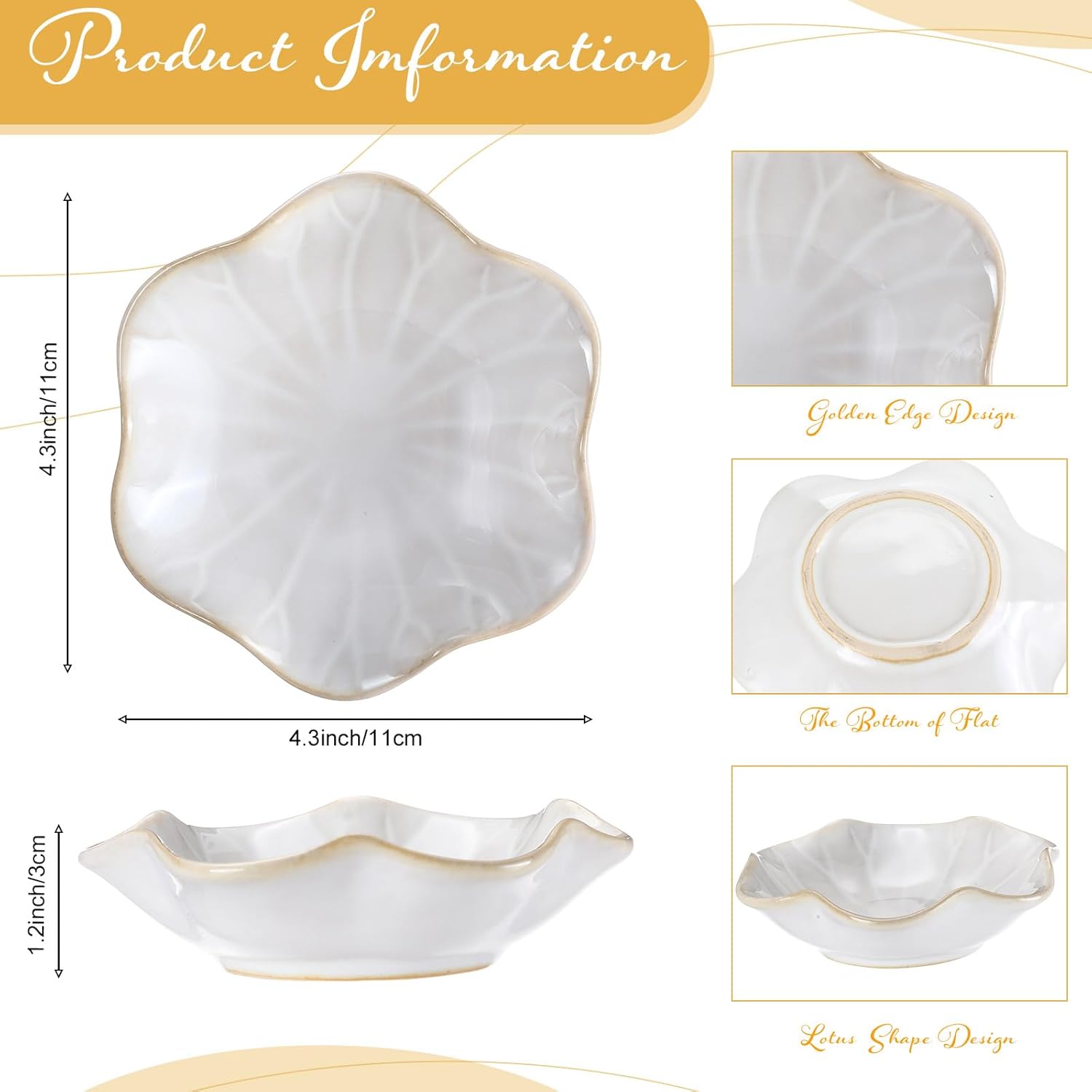 Teenyyou 8 Pcs Ceramic Jewelry Dish Bulk Trinket Jewelry Tray Lotus Leaf Small Ring Dish for Earrings, Rings, Key Bowl(White)