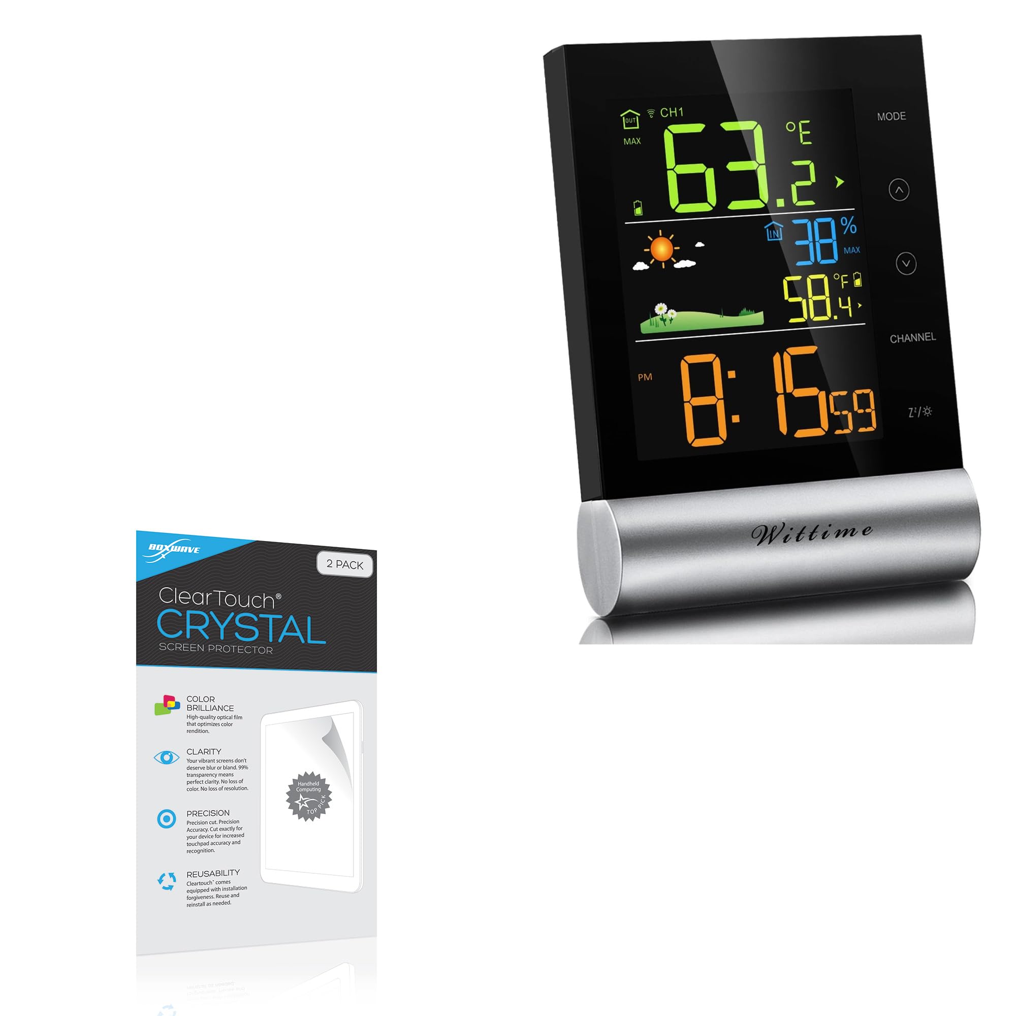 BoxWave Screen Protector Compatible with Wittime 2079 Indoor Outdoor Thermometer - ClearTouch Crystal (2-Pack), HD Film Skin - Shields from Scratches