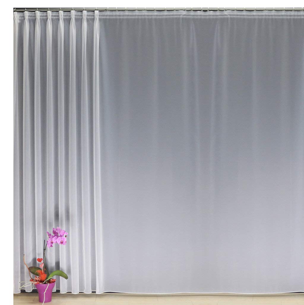 Fertiggardine nach Maß Voile Store weiß, maßgefertigt, halbtransparent mit 5er-FALTENBAND. Größe wählbar (Höhe 80-295 cm, Breite 200-1200 cm), Variante 195 x 750 cm (Höhe x Breite)