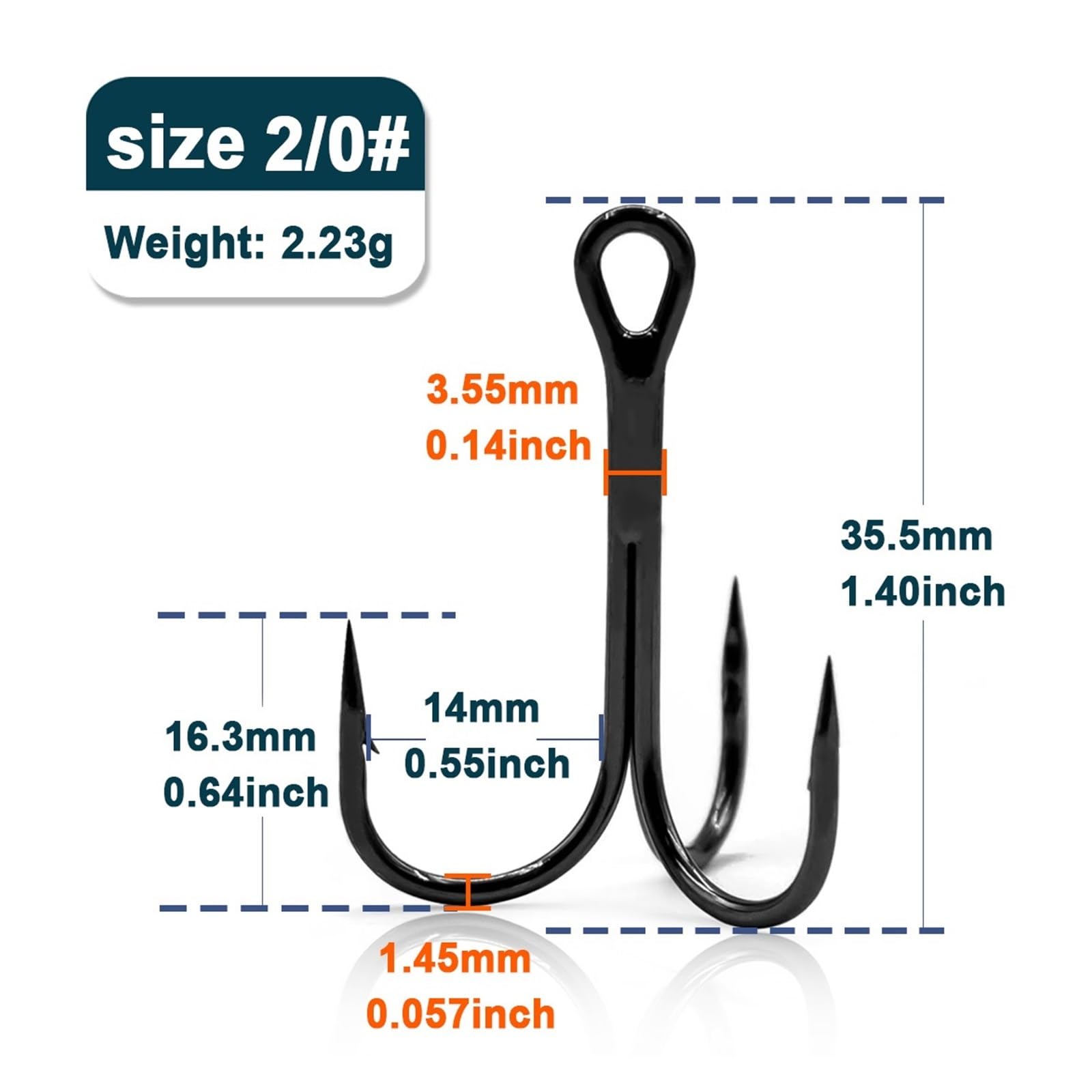Angeln Drillinge High Carbon Stahl Brabed Sharp Triple Haken Angelhaken Auf Harten Köder Salzwasser Angeln Zubehör(Size-2-0 Gap-14mm,50 Pcs)