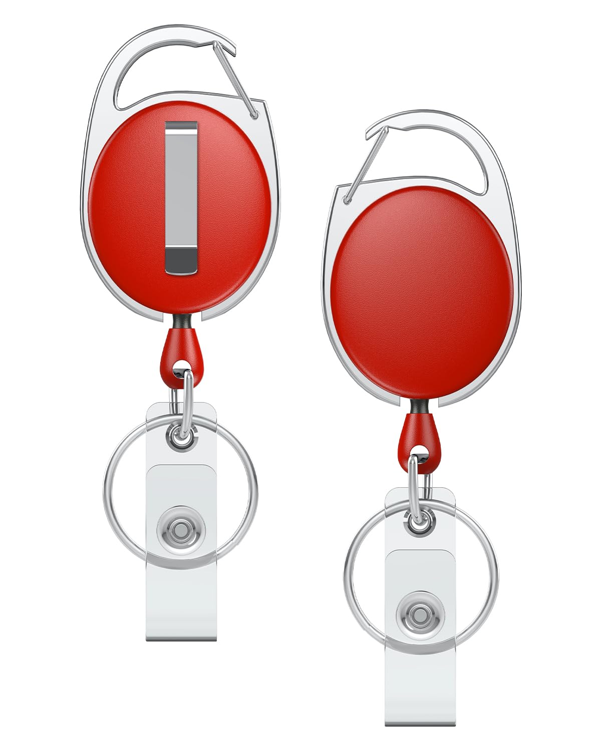 Photo 1 of Uniclife 2 Pack Retractable Keychain, Retractable Badge Reel, Heavy Duty Badge Holder Clip for Keys and ID Card, Key Chain Extender with Carabiner Belt Clip and Key Ring, Red