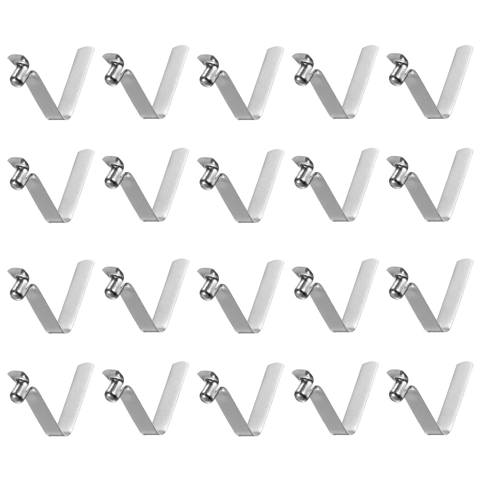 sourcing map 20uds Único Botón Kayak Remo Presión Resorte Clip 26mm x 4,8mm 65Mn Resorte Acero V-Forma Hueco Elevador Telescópico Bloqueo Tubo Poste Clips para Tienda Paraguas Campamento, Plata