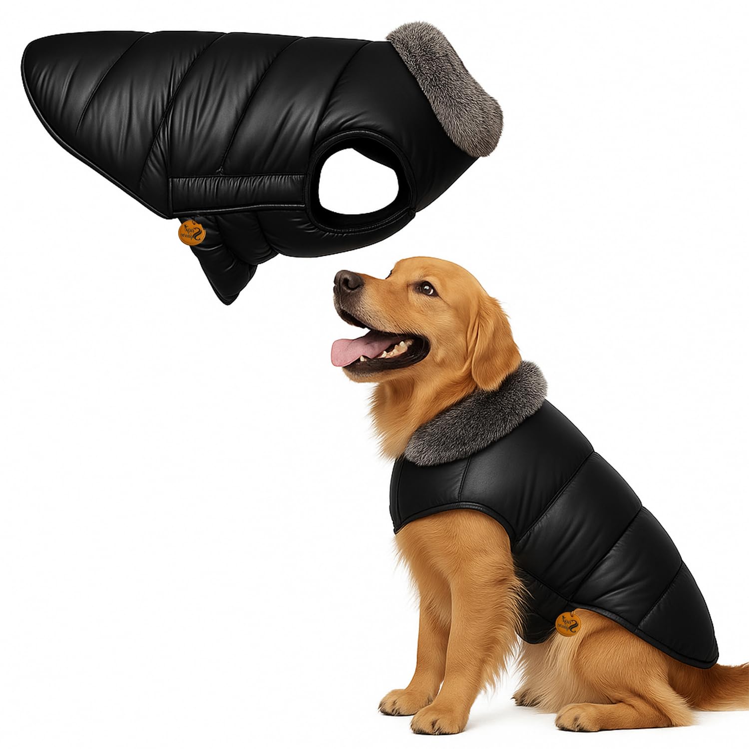 Sage Square Dog Winter Jacket Coat with Fur Collar, Light Weight, Ultra Warm Windproof, Waterproof Dog Jacket for Cold W