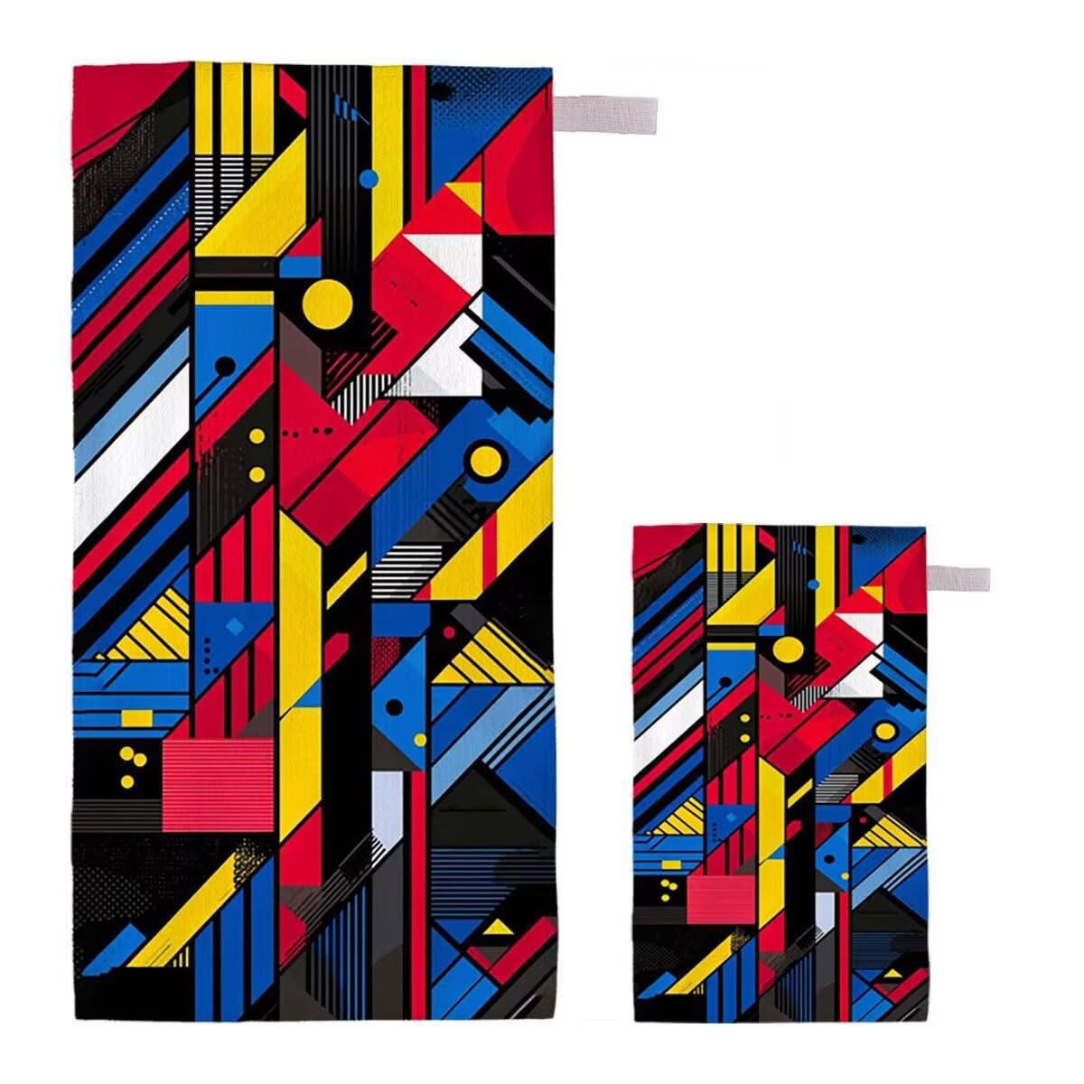 Toalla de Playa Grande 220x100cm/35x70cm, Juego de 2 Toalla Microfibra XXL de Antiarena, Toallas Playa Suave Ligera, Absorbente Secado Rápido, Beach Towel Viaje, Regalo Mujer Hombre (Geometría) G-88
