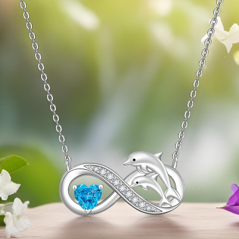 Fenthring Dolphin Necklace for Women Sterling Silver Dolphin Pendant Necklace Cute Heart Mothers Day Gifts - Image 9