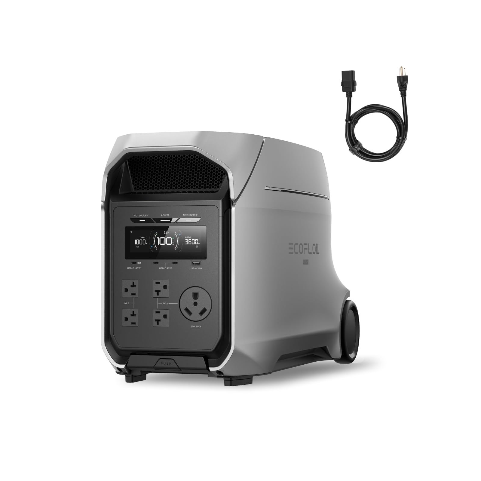 EF EcoFlow DELTA 3 Ultra Plus with AC Cable, 3072Wh LiFePO4 Battery, 3600W (7200W Surge) Output, Expandable to 11kWh, Solar Generator (Panel Optional), Reliable Home Battery Backup & Camping