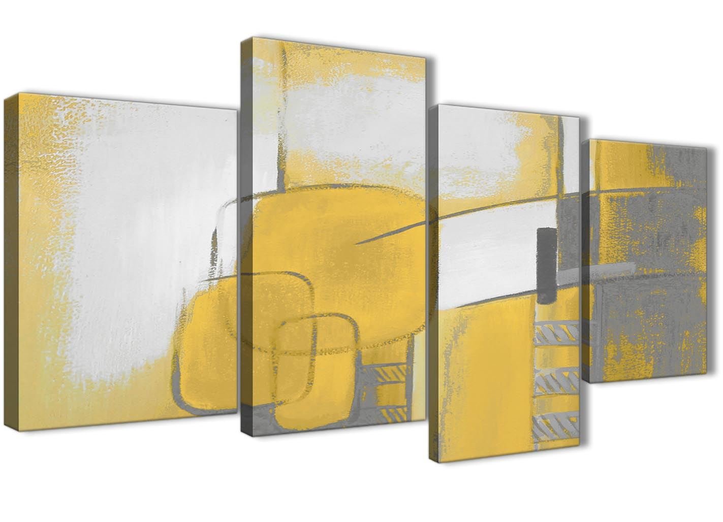 Wallfillers Yellow Large Mustard Grey Painting Abstract Bedroom Canvas Pictures Decor - 4419-130Cm Set Of Prints