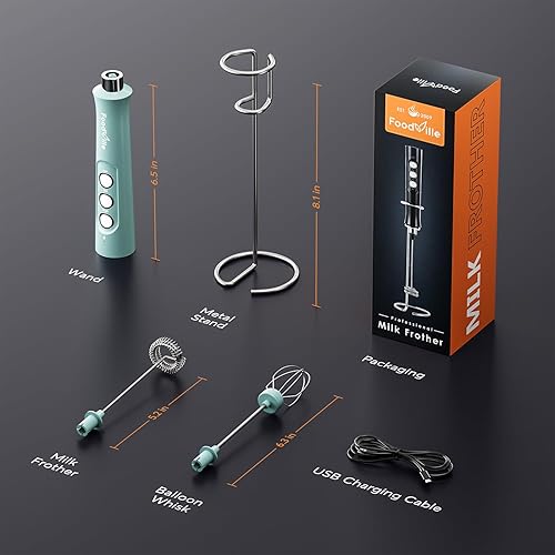 Miniatura 7 de MF02 Espumador de leche recargable de mano con batidor de acero inoxidable para capuchino, café con leche, café a prueba de balas, dieta Keto,